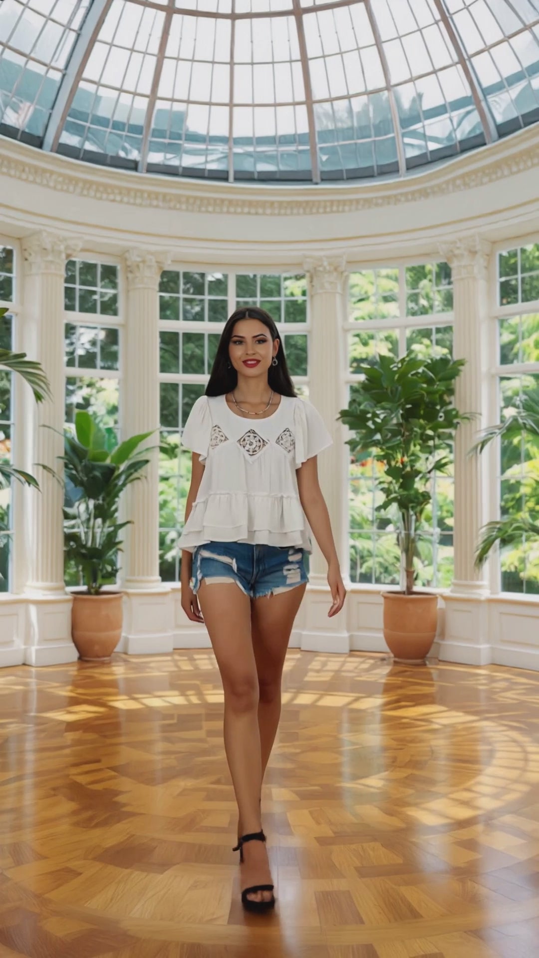 111 Layered Round Neck Flutter Sleeve Blouse