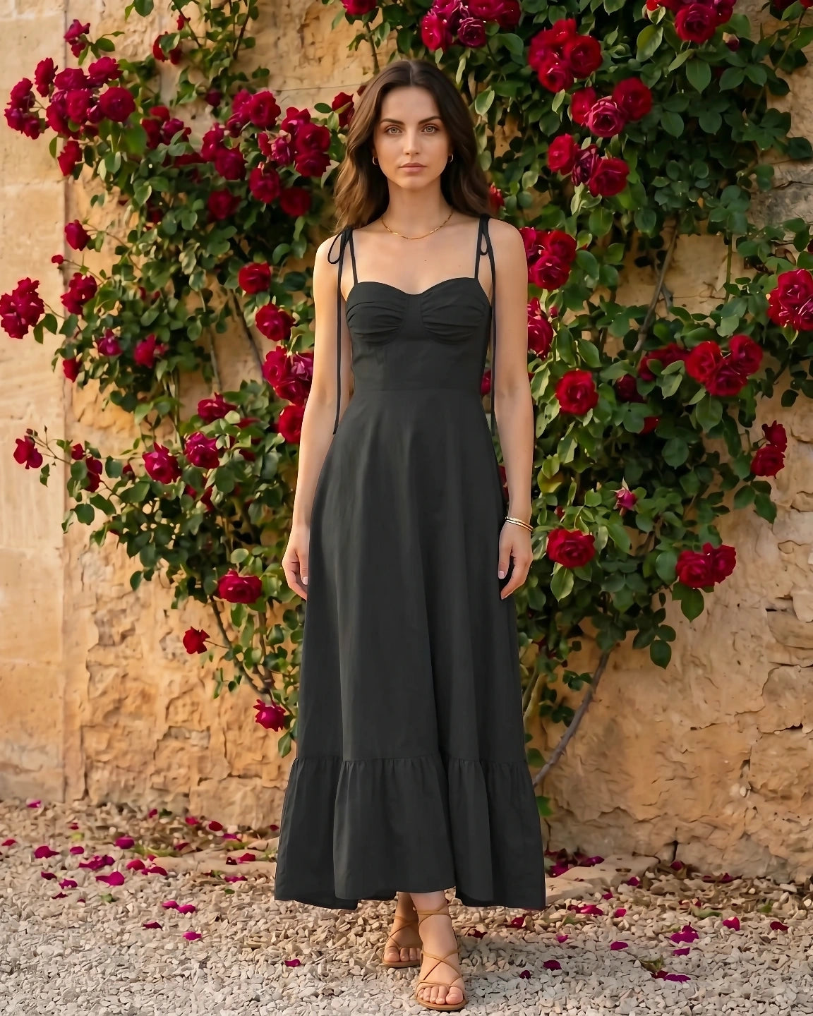 Tie-Strap Sweetheart Cotton Maxi Dress