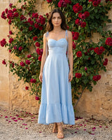 Tie-Strap Sweetheart Cotton Maxi Dress