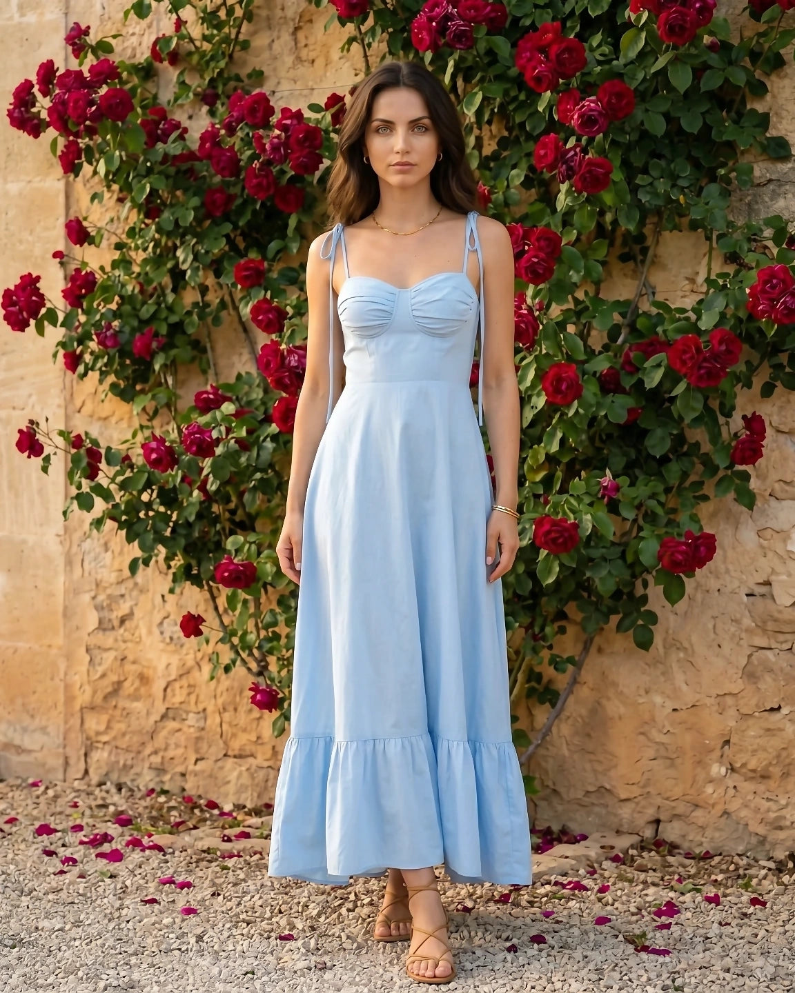 Tie-Strap Sweetheart Cotton Maxi Dress