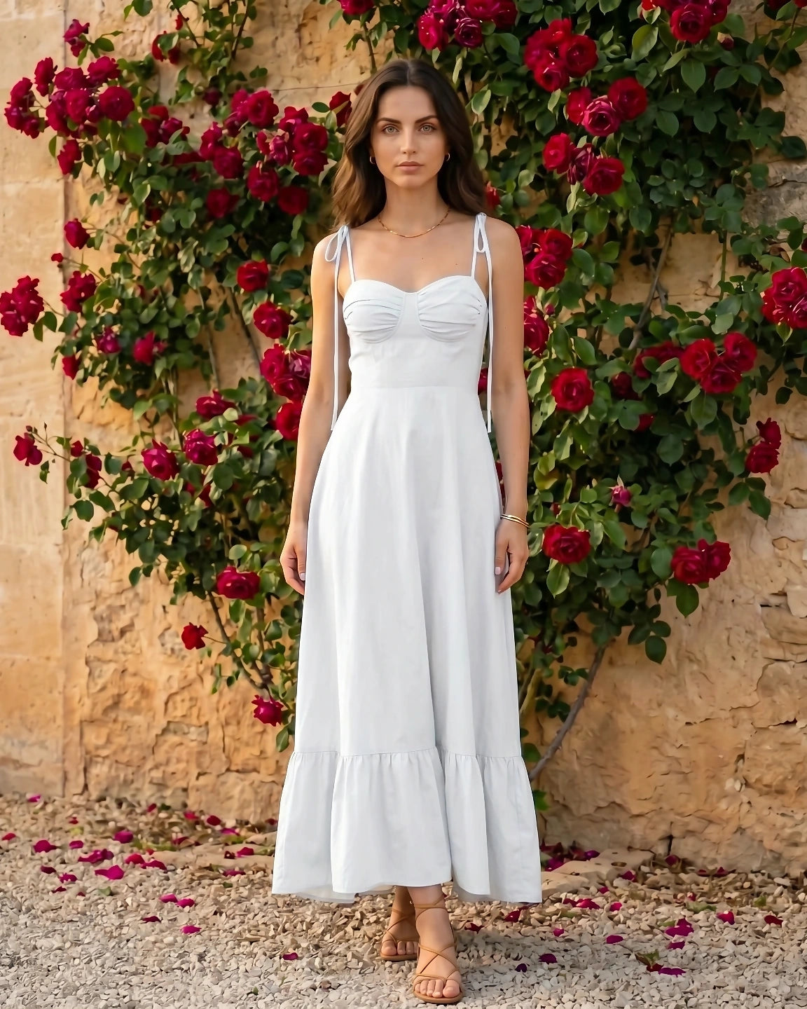 Tie-Strap Sweetheart Cotton Maxi Dress
