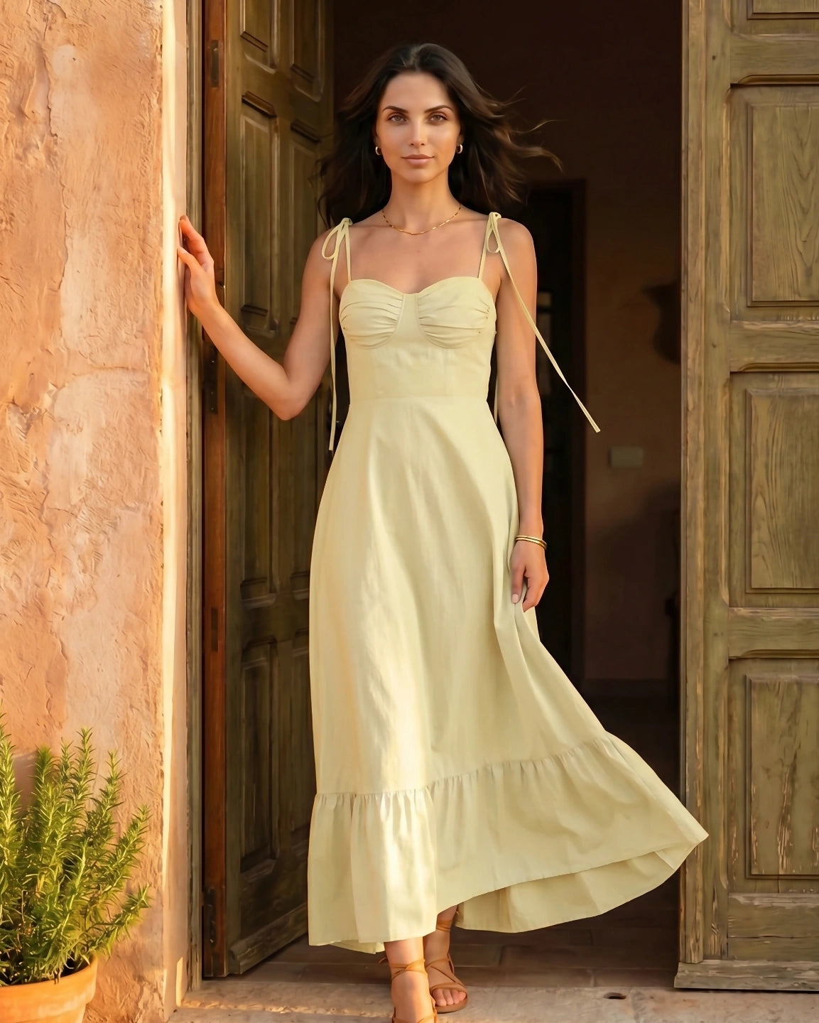 Tie-Strap Sweetheart Cotton Maxi Dress